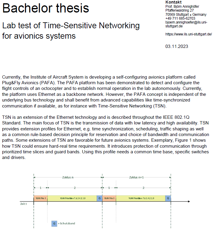 Lab test of Time-Sensitive Networking for avionics systems